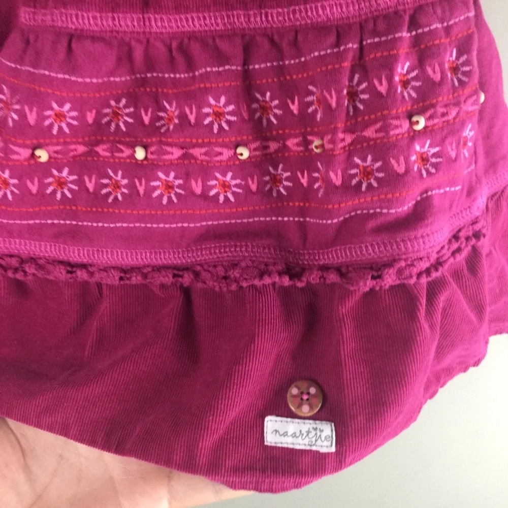 Naartjie Kids Corduroy Embroidered Beaded Tiered Pink Skirt Size 9